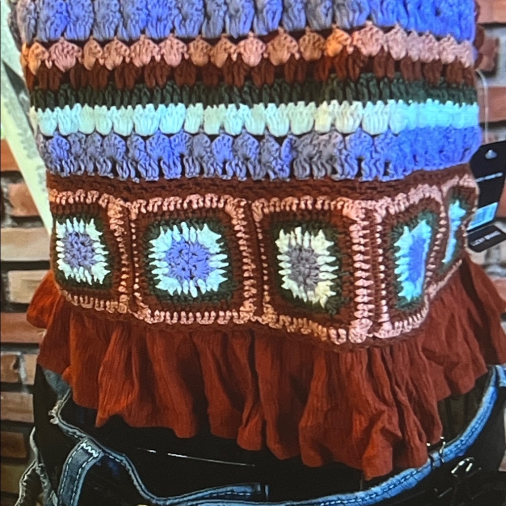 🎽 Lucky Brand Crochet Halter Top – Cinnamon – Sz Large NWT / O - Picture 3 of 7